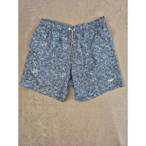 Speedo Mens Swim Trunks Blue White Tropical Monstera Leaf Print Mesh Lined Small